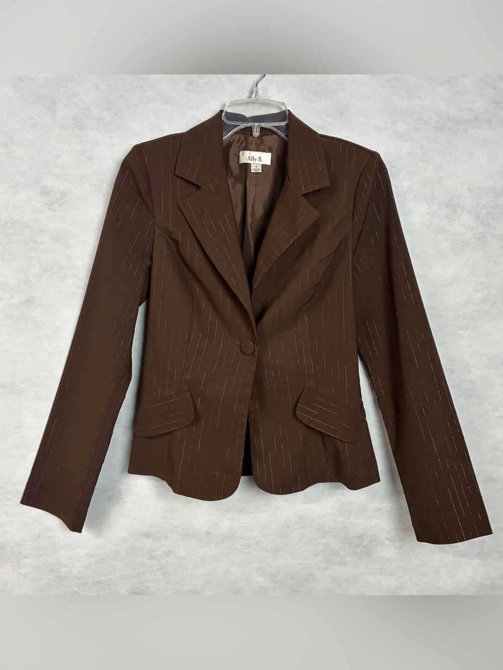 Vintage 90s Y2K Ally B Women’s Blazer Size M Fits S-XS  Brown Pinstripe Jacket